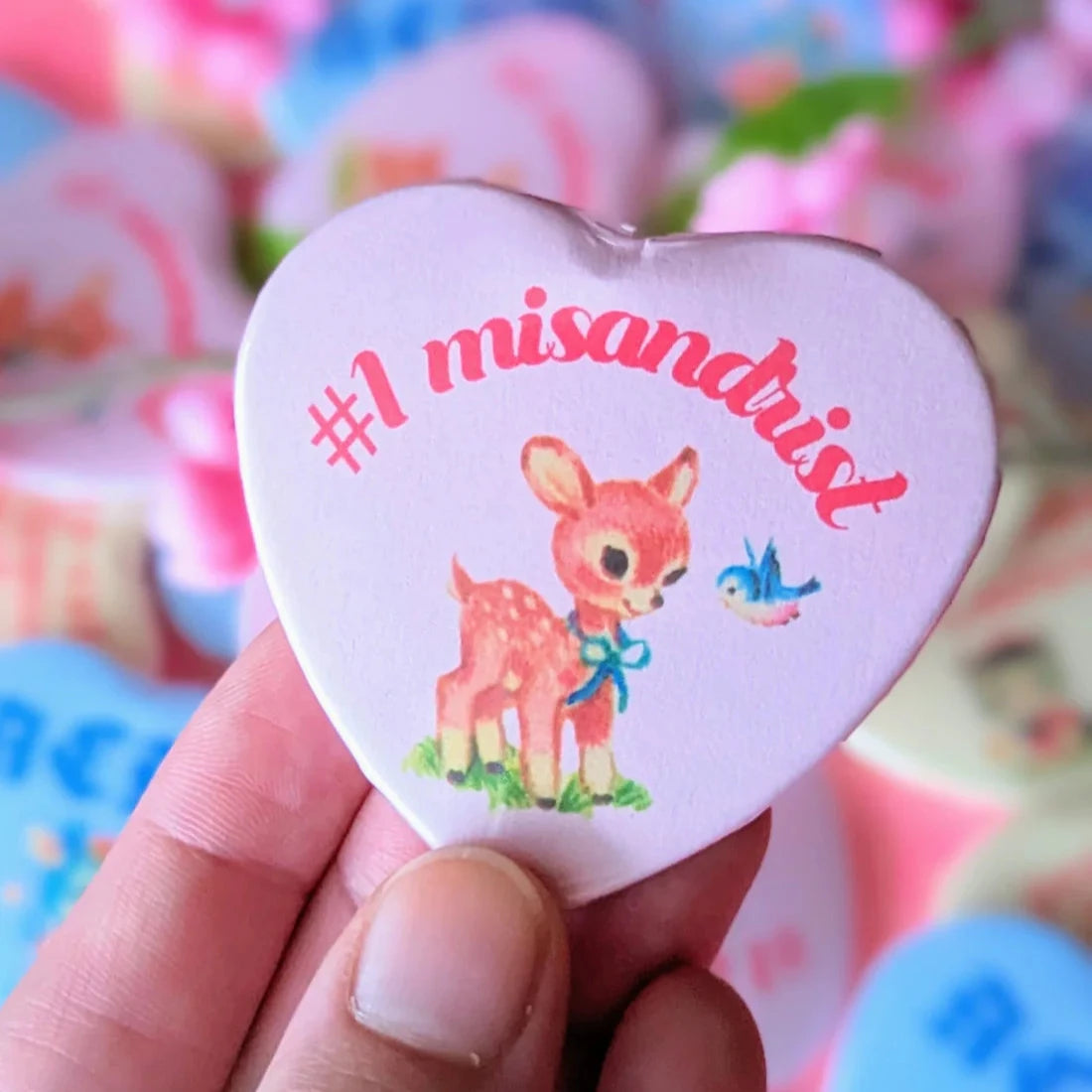 #1 Misandrist Heart Shaped Button Pin